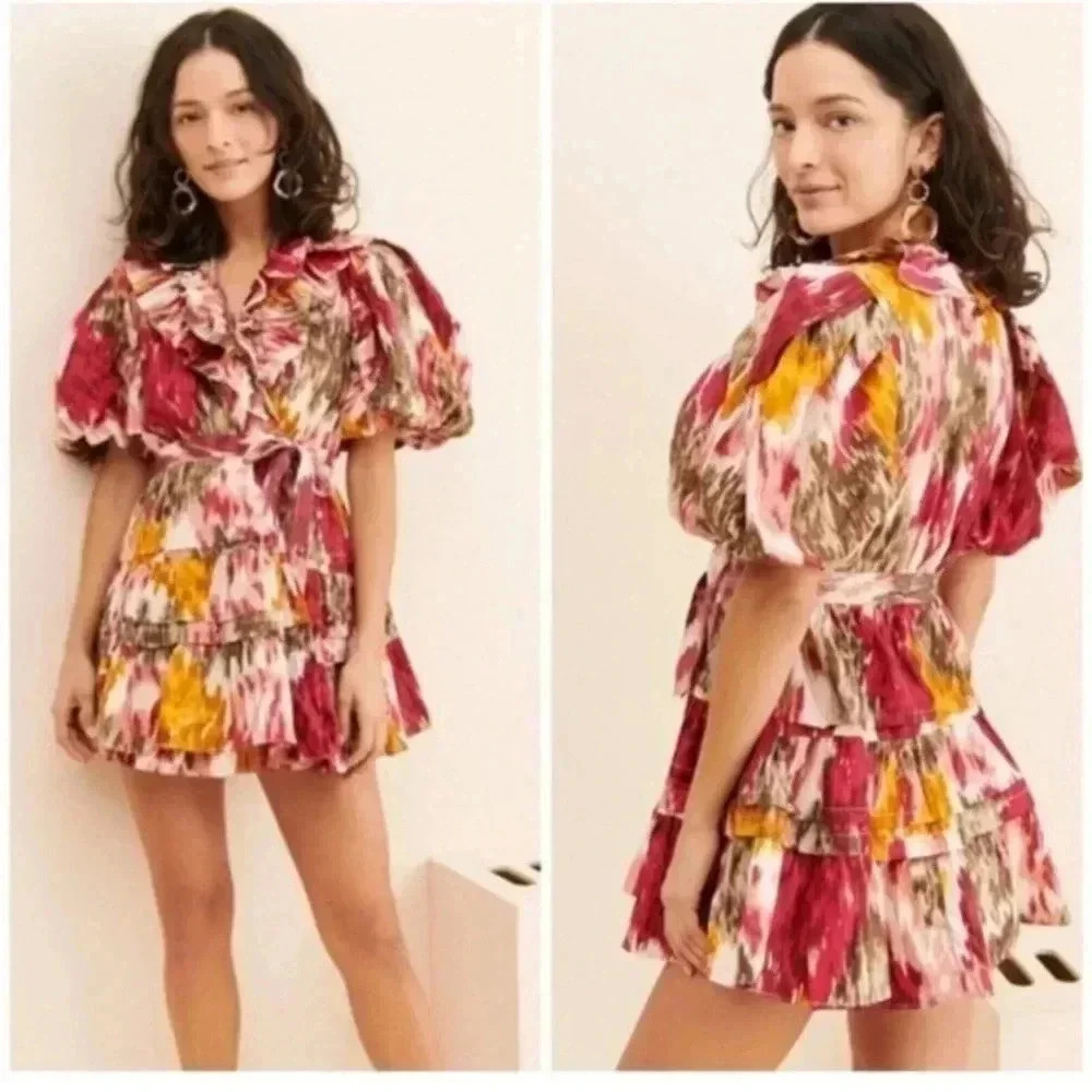 Anthropologie Love the Label Ruffled Wrap Mini Dress size L